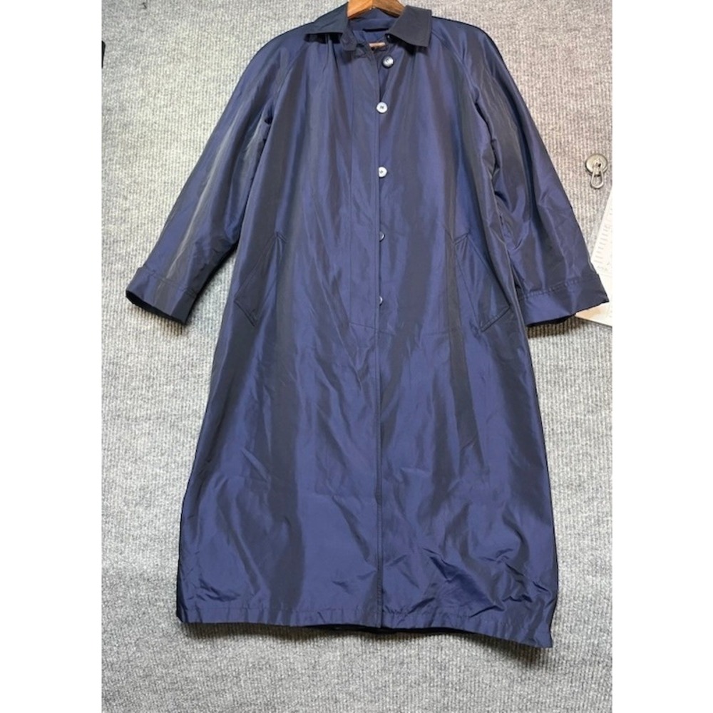 FS LTD Rainwear Navy Blue Iridescent Trench Coat Petite 12 Button Front Longline